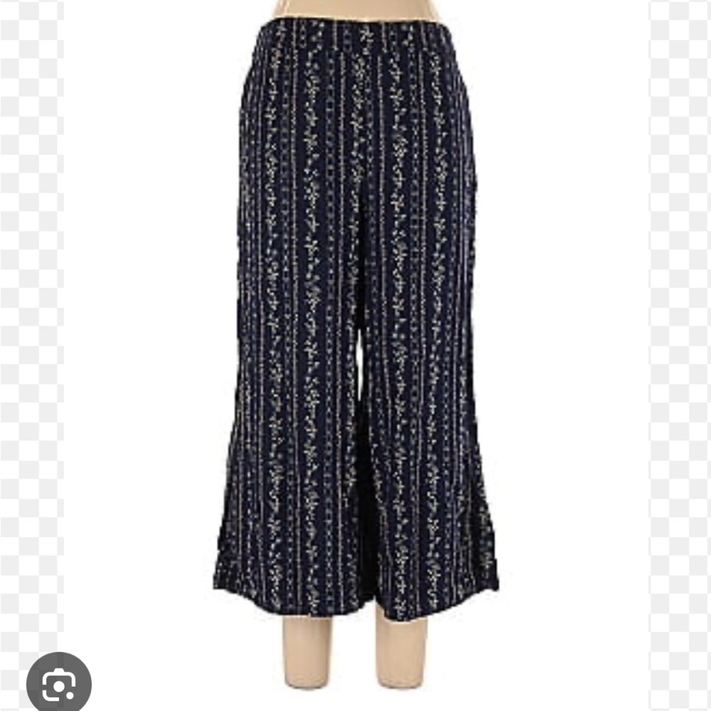 Anthropologie Navy Blue Wide-Leg Patterned Pants